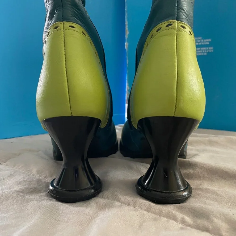 RARE Fluevog Babycakes Boots Turquoise Teal Green 7.5 Victorian Festival Retro - Picture 9 of 15